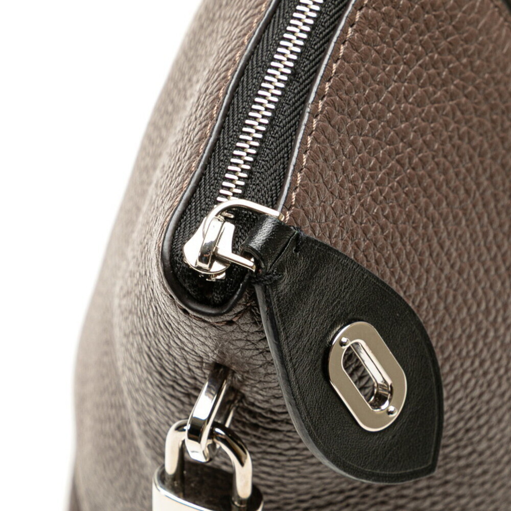 LOUIS VUITTON Authentic Brown Leather Lockit PM Bag - Picture 5 of 10